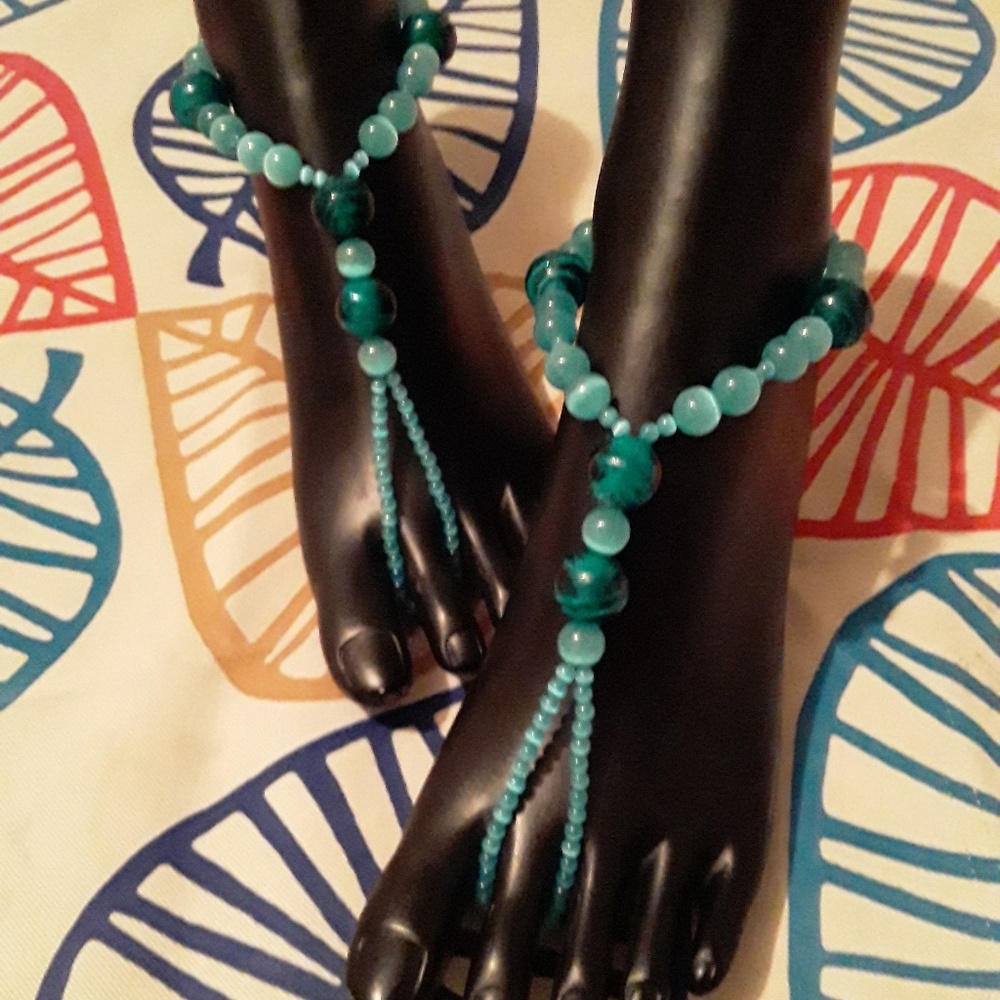Handmade Barefoot Sandals Turquoise Fits Sz 4 - 6